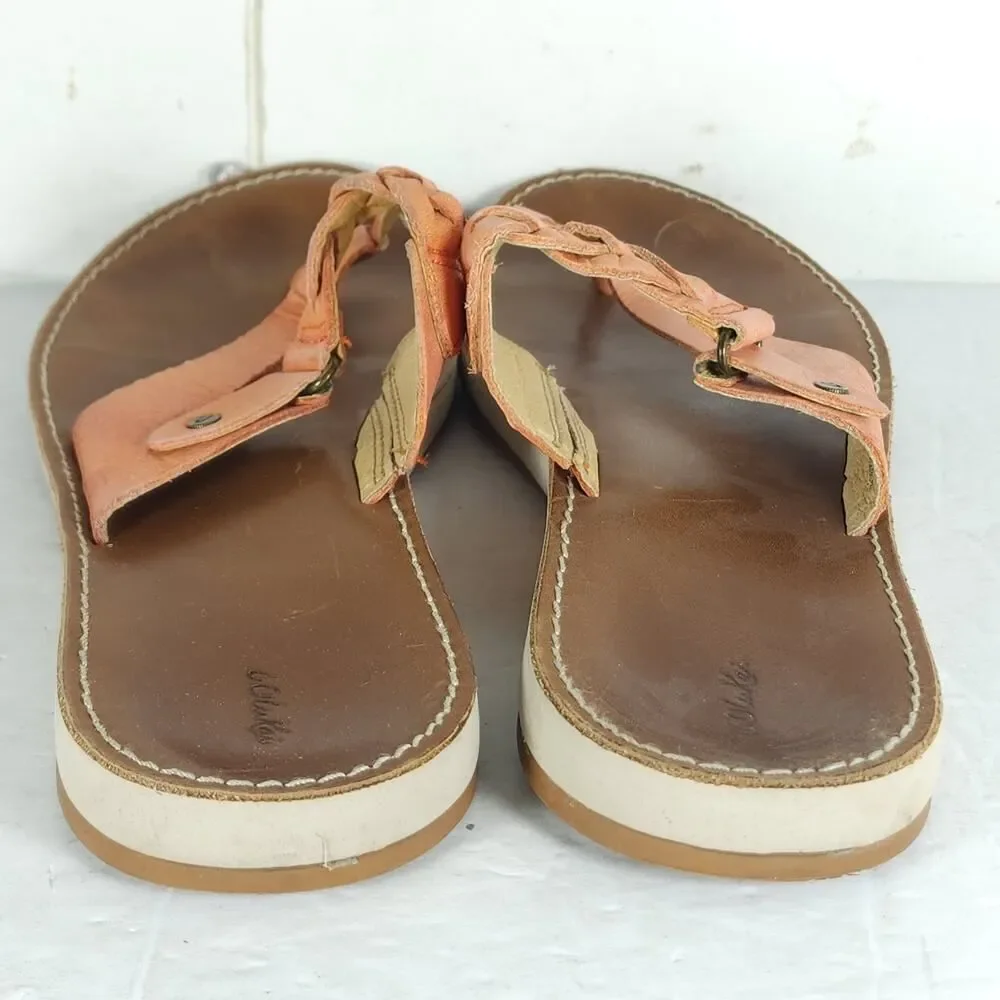 OLUKAI Women's Kahikolu US10 Corral Leather Braided Flip Flops Thong Sandals